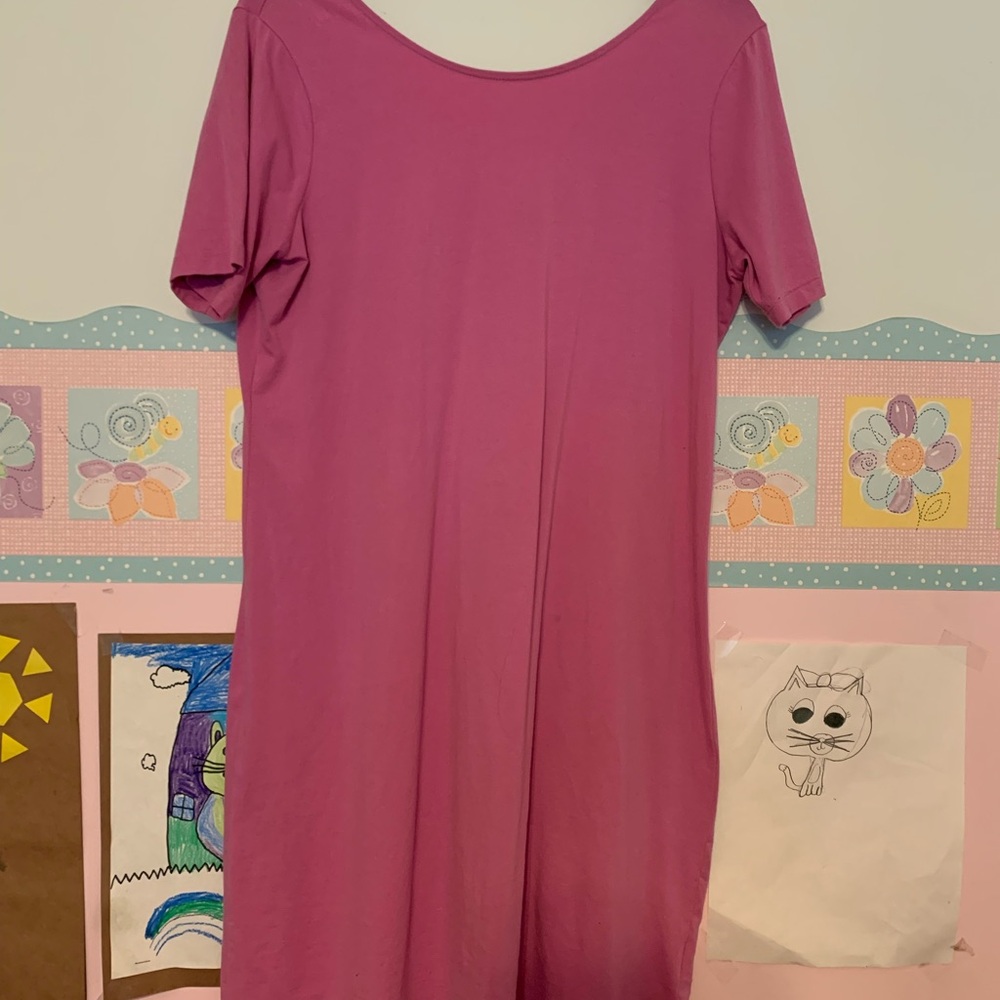 Lands' End Pink Purple dress medium 10-12 scoop back Euc